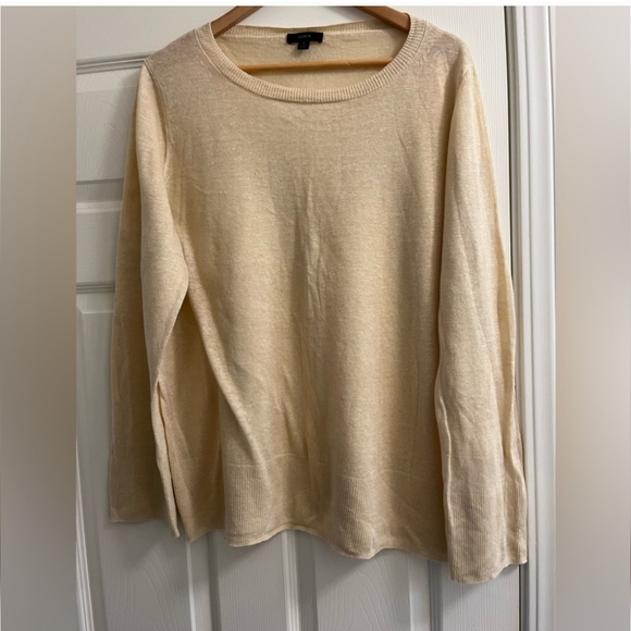 J CREW 100% Linen Knit Loose Fit Crewneck Cream Size S M L XL - Picture 1 of 9